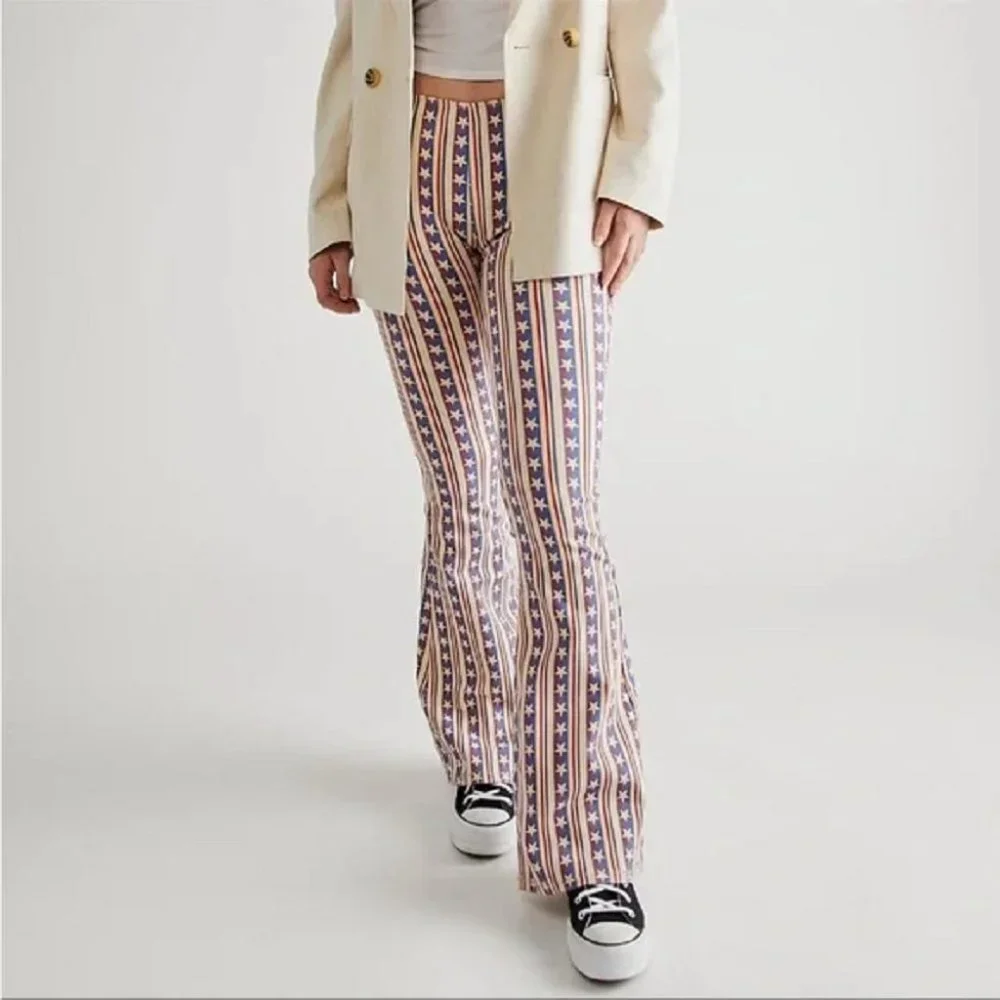 LAST PAIR !  Free People Stars Pants Penny Stripe Jeans American Flag USA - Picture 7 of 14